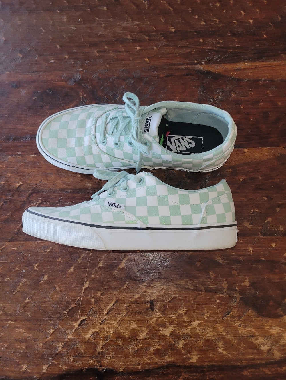 Vans Mint Green and White Checkerboard Low-Top Sneakers